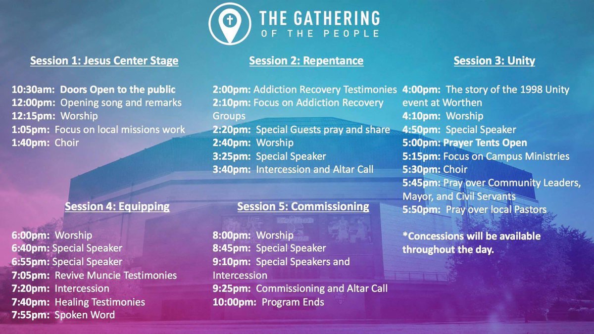 TheGathering910's tweet photo. Here is the schedule of The Gathering of the People today. Doors Open at 10:30 A.M. #TheGathering https://t.co/3DpN58oPPK