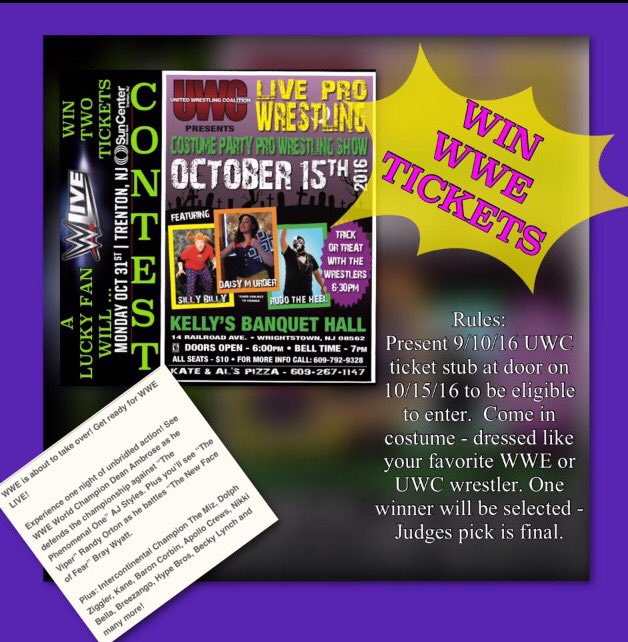 Joe Rules (@uwcrules) on Twitter photo CONTEST: Present your 9/10 <a href="/UWCPROWRESTLING/">Lois Thomas</a> ticket stub & dress up as a wrestler on 10/15-Winner gets WWE tickets! CONTEST: Present your 9/10 <a href="/UWCPROWRESTLING/">Lois Thomas</a> ticket stub & dress up as a wrestler on 10/15-Winner gets WWE tickets!