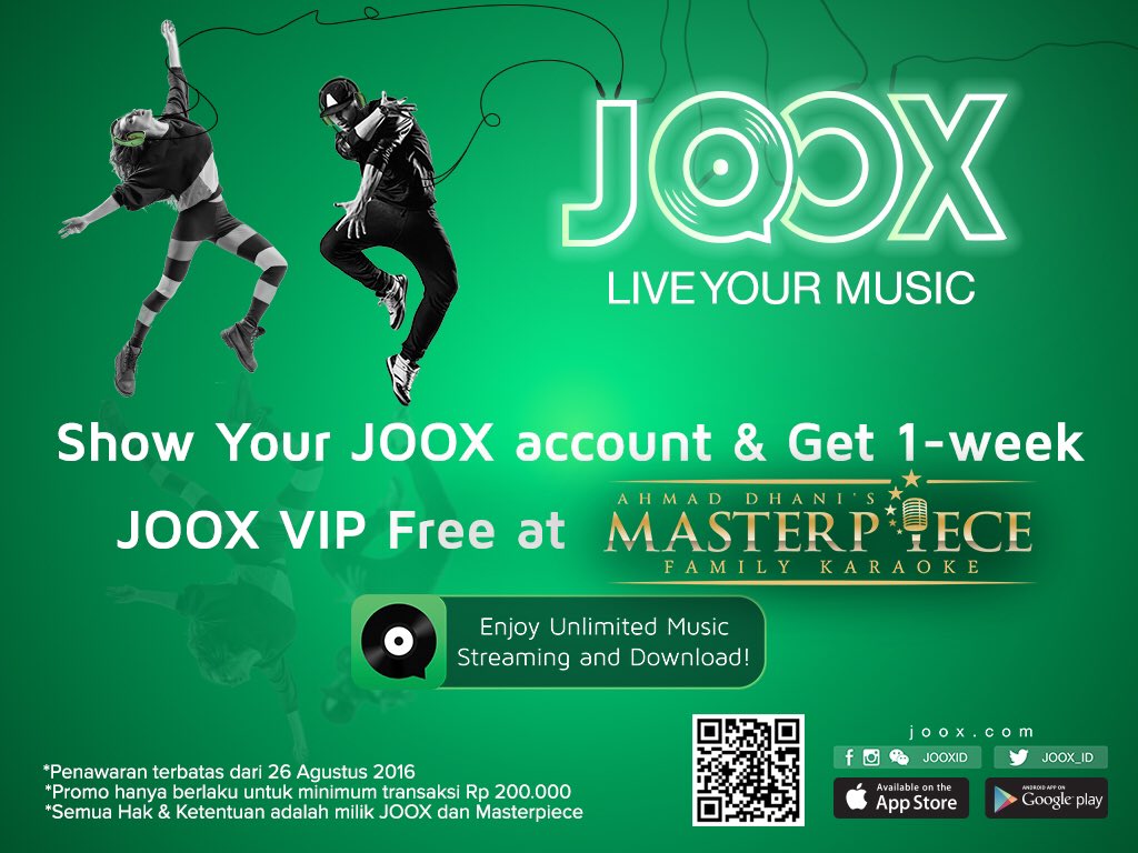 Show your JOOX account &amp; Get 1 week JOOX VIP Free at Masterpiece Family Karaoke (JABODETABEK ONLY)
