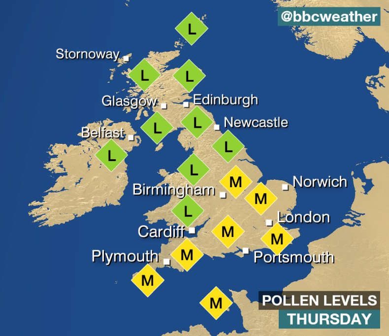 Here's a look at today's pollen level forecast. JW BBC Weather