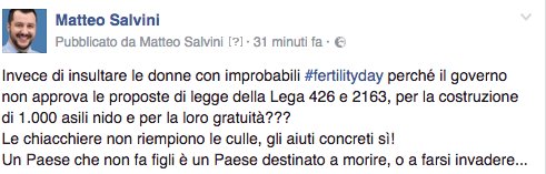 matteosalvinimi's tweet photo. Invece di insultare le donne con improbabili #fertilityday perché governo non approva proposte di legge Lega? https://t.co/wp2EBctUUD
