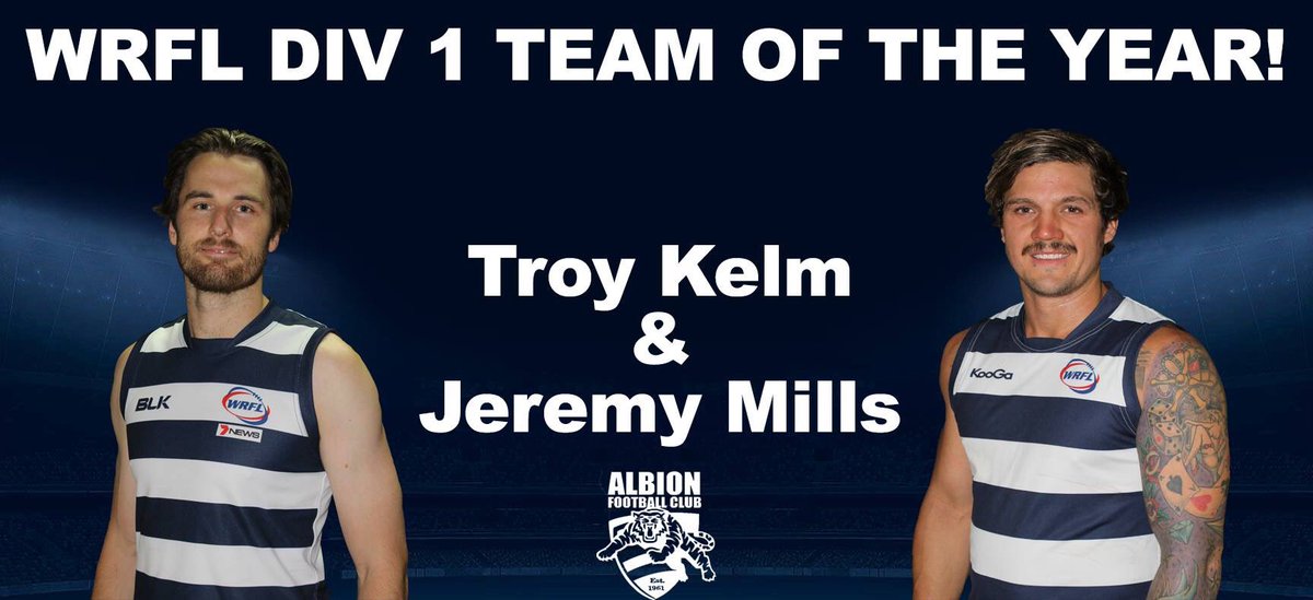 AlbionFC1961's tweet image. Congratulations To Troy Kelm &amp;amp; Jeremy Mills! 

Jeremy Mills - Forward Pocket
Troy Kelm - Ruck

#WeAreAlbion