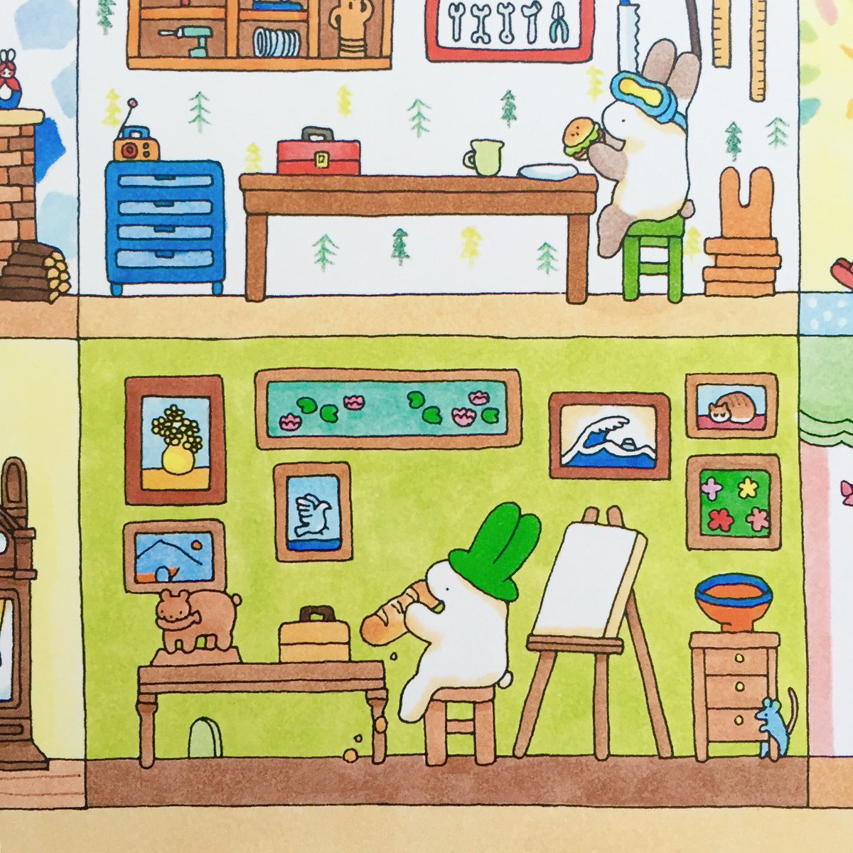 のはな はるか 絵本作家 うさぎマンション は こんな絵本 ある日マンションに うさぎの家族が引っ越してきた うさぎ達は24の部屋で どんなことをしているのかな コピック ペンを使ってオモチャ箱をひっくり返したような 楽しい色に仕上げました