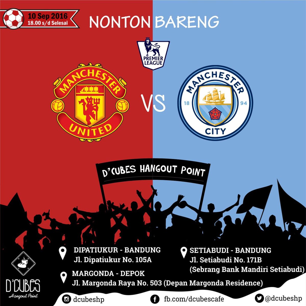 Malam minggu merapat yuk ke @dcubeshp, ada #nobar MAN. UNITED VS MAN. CITY. Ditunggu ya kak😊
Tag: <a href="/MCSCI_Bandung/">MCSCI Bandung (Official Supporters Club)</a>