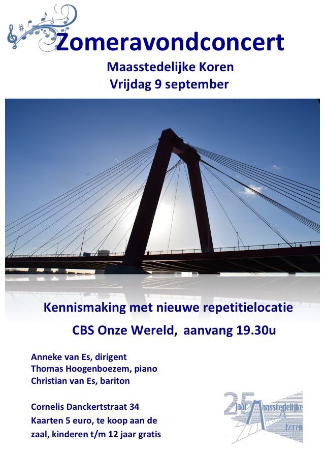 Morgen een prachtig zomeravondconcert in CBS onze wereld, welkom!