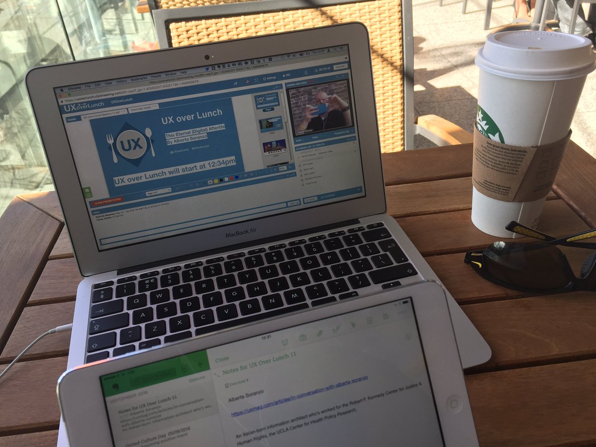 It's time for another <a href="/UXoverLunch/">UXoverLunch</a> - I've move almost outdoors for today's. Kicking off now.