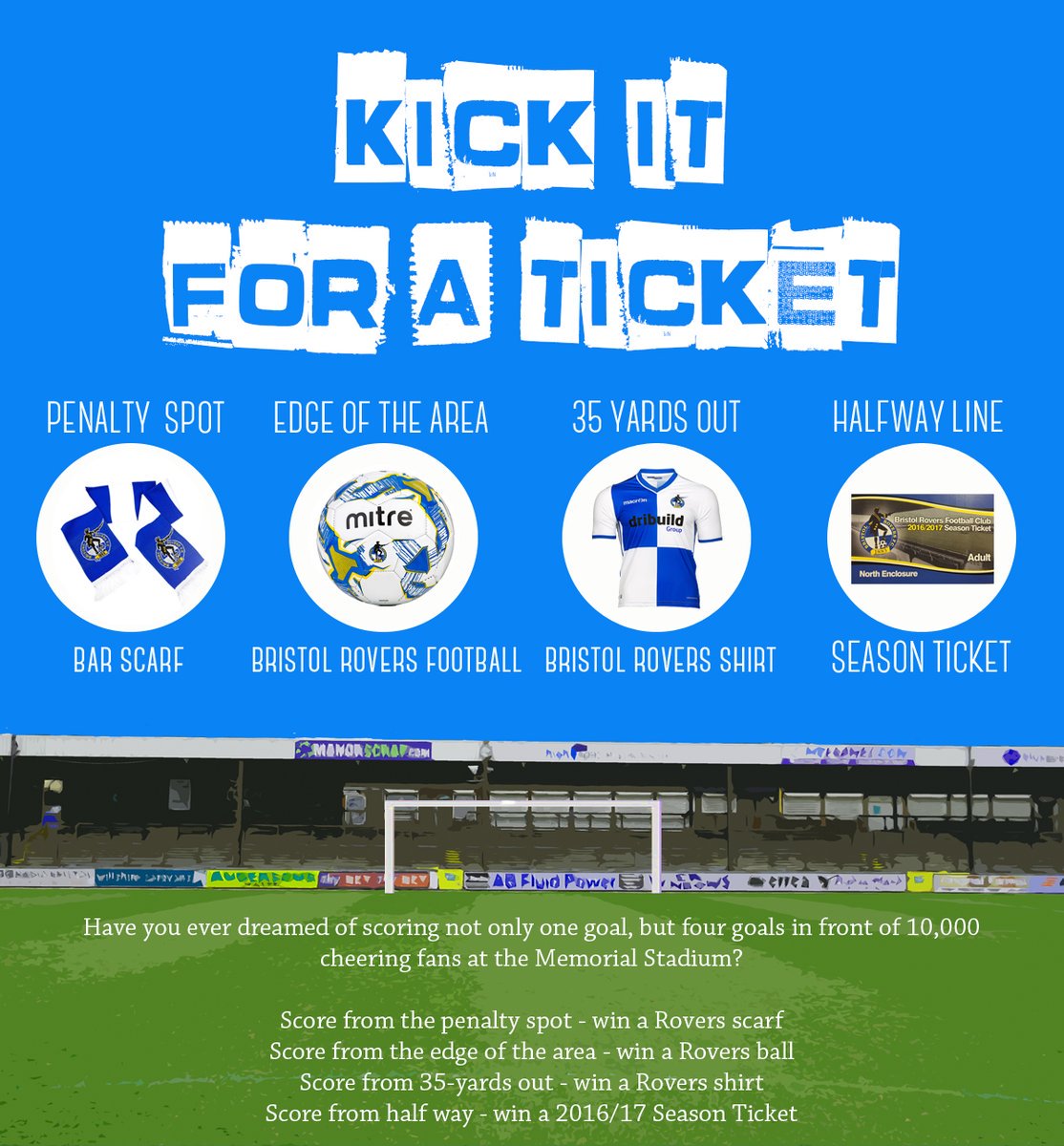 Official_BRFC's tweet photo. COMPETITION: Having given away a Season Ticket this season, RT to enter ‘Kick it for a Ticket’ for Saturday’s game! https://t.co/9315r4IuW7
