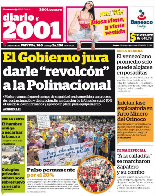 CaraotaDigital's tweet photo. #Portadas #8Sep @2001OnLine: El Gobierno jura darle "revolcón" a la #Polinacional https://t.co/UhYvZZfEiO https://t.co/EfJsGBvmHU