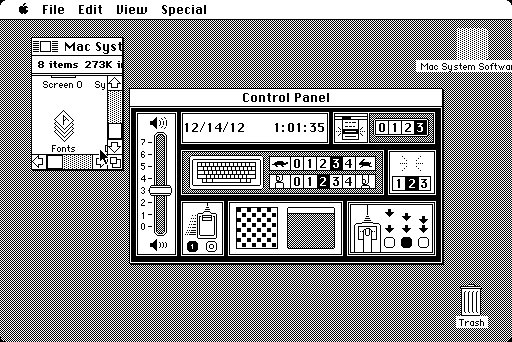 カイシトモヤ Twitter પર 1984年macos Ver 1 コンパネ システム環境 のデザイン可愛い キータッチ速度がうさぎと亀 ダブルクリック判定も3段階しかないけどわかりやすい 市松模様は壁紙 設定でここに白黒のドット絵を打ってデスクトップパターンを変更