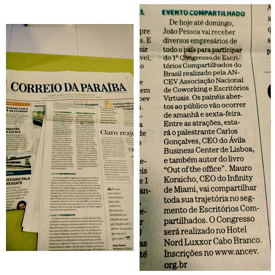 ANCEVBR's tweet photo. Nosso 1º #congresso #ancev2016 está noticiado no #Jornal @CorreiodaPB de hoje dia 8/9. Confira na imagem! #ancev https://t.co/KjRRWPFYD1