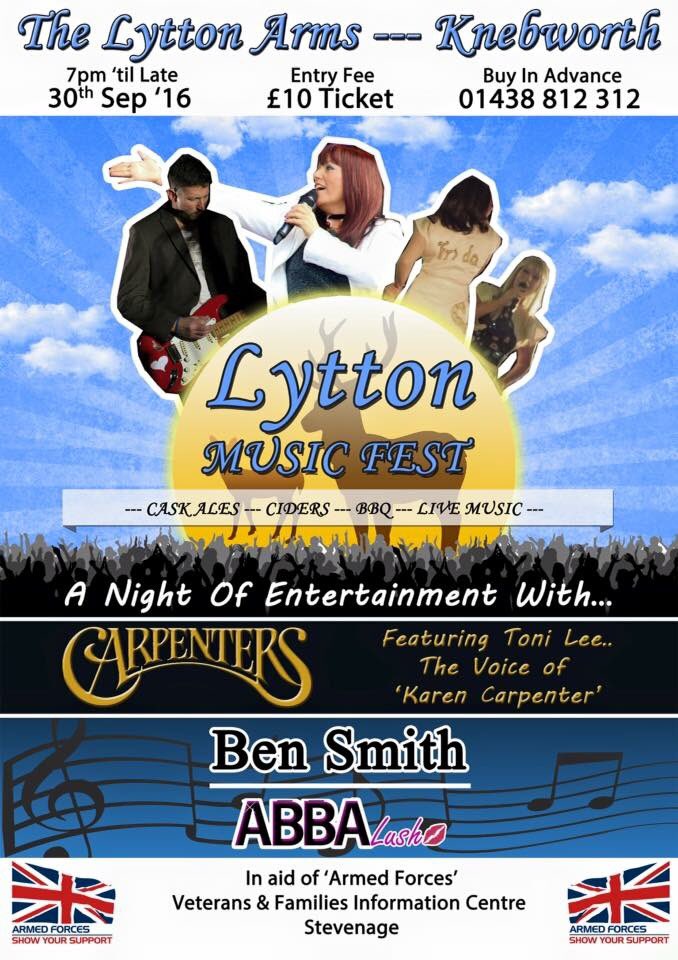 ToniLeeSinger's tweet image. @VRN_UK Charity Event Lytton Arms Knebworth  30 Sept #ArmedForces #VeteransHelp