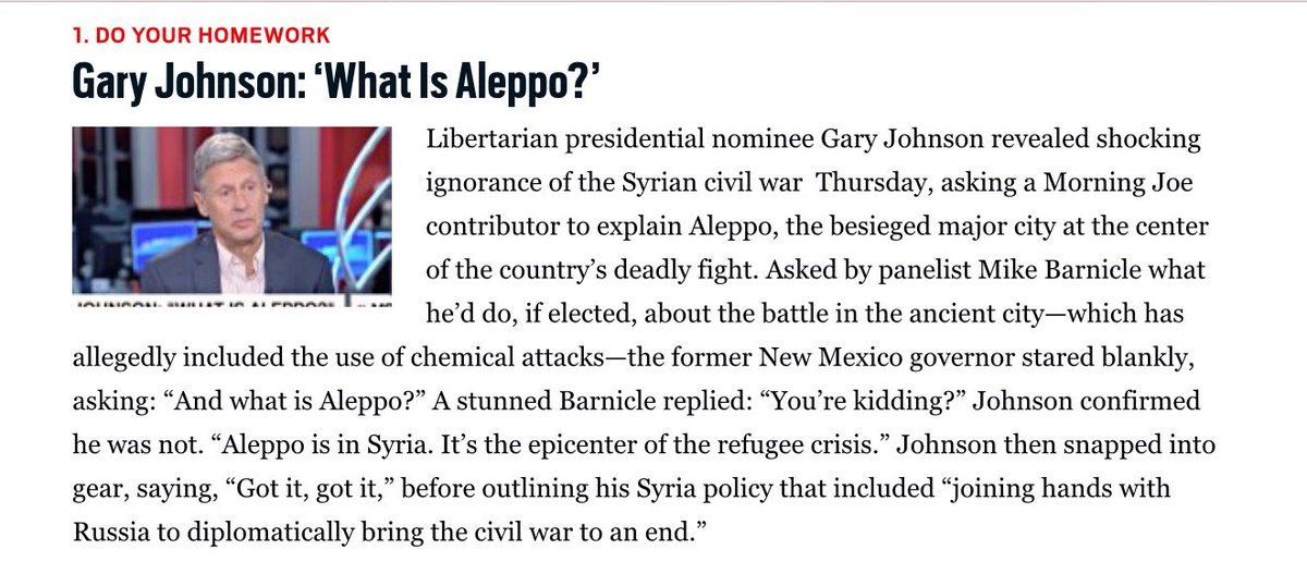 mobeid's tweet image. المرشح المستقل للانتخابات الرئاسية الأميركية غاري جونسون يجهل حلب حين سئل ماذا سيفعل بخصوصها لو انتخب
#WhatIsAleppo