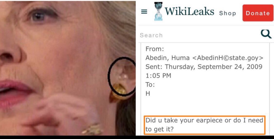 TheRightMelissa's tweet photo. yap she sure did. World class liar, their now she has cheat to add to her resume @DonaldJTrumpJr #HillaryEarPiece https://t.co/MiTFVv01wg