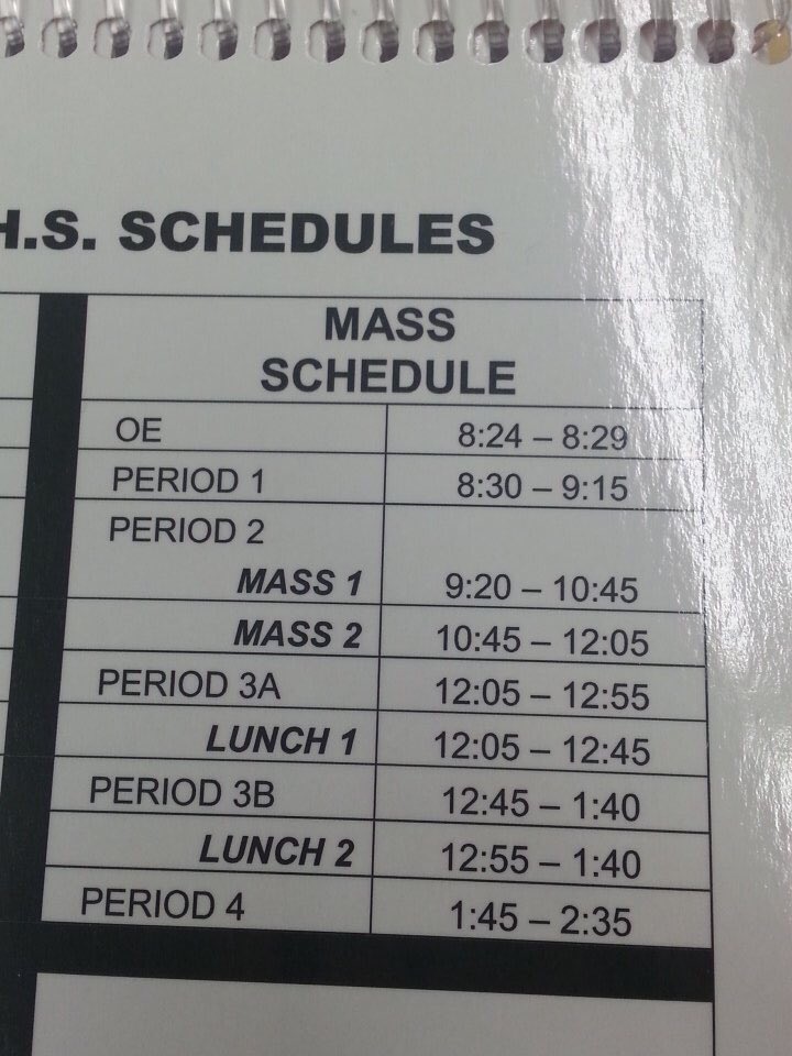BCNHSSTST's tweet photo. half way through the day but here is your mass schedule https://t.co/KCIXTicKw8