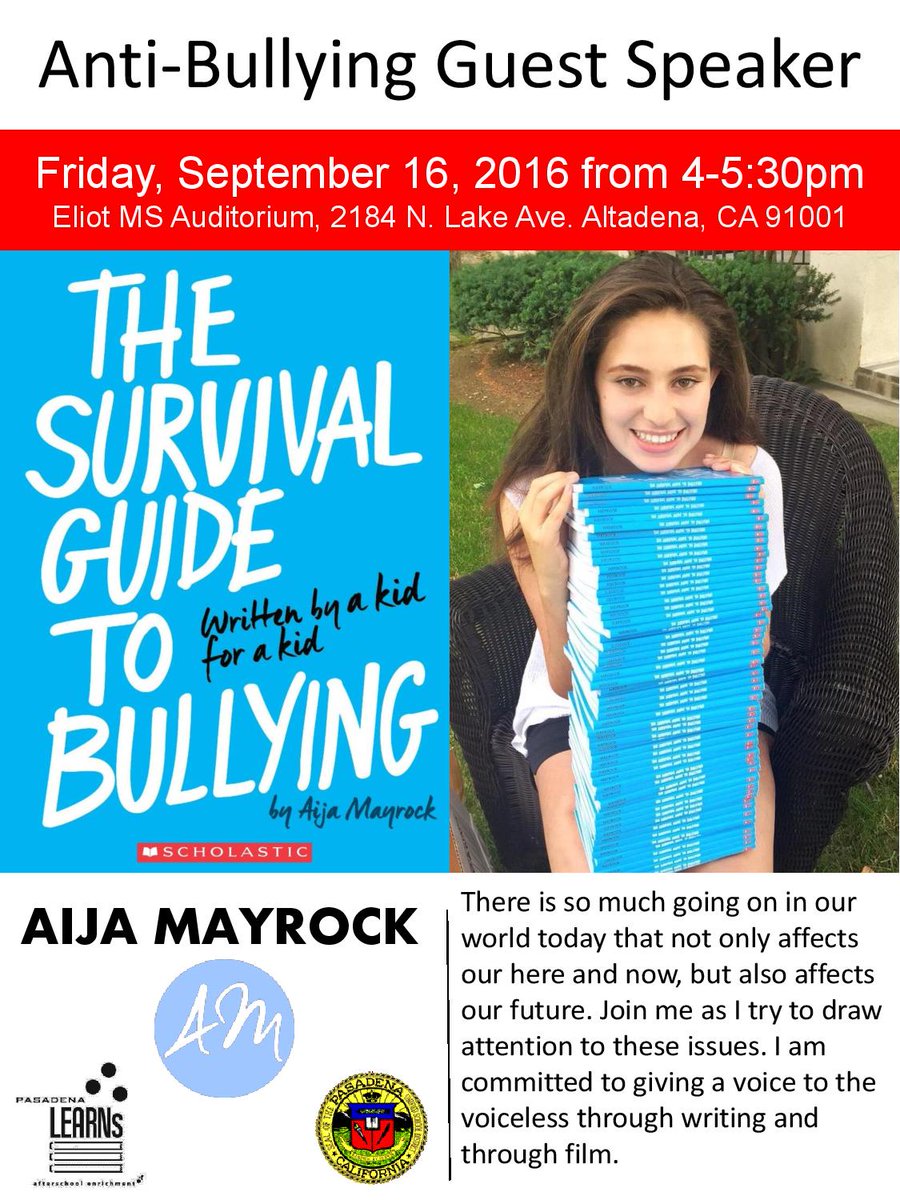 Bullying is a HUGE problem everywhere, come hear Aija our Anti-Bullying Guest Speaker @EliotArts1 #StopBullying