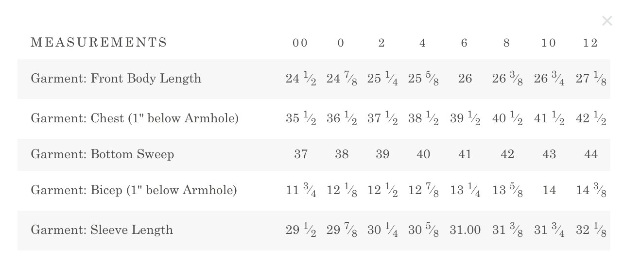 Everlane Size Chart