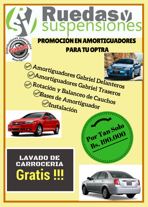 Tenemos Amortiguadores para tu Optra por tan solo Bs. 190.000 Aprovecha YA!!!!