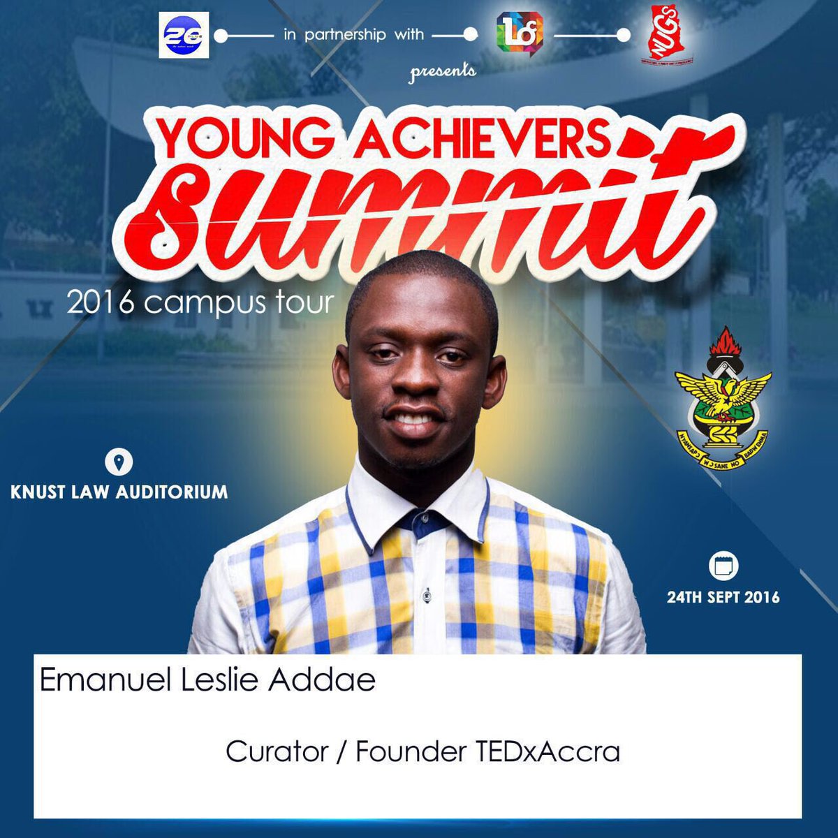 selfmadehype1's tweet photo. @nugsknust to host KNUST #YoungAchieversSummit2016 on 24th sept. @ Event by @TwentyPlusGH π― https://t.co/KKAkcmNV1v