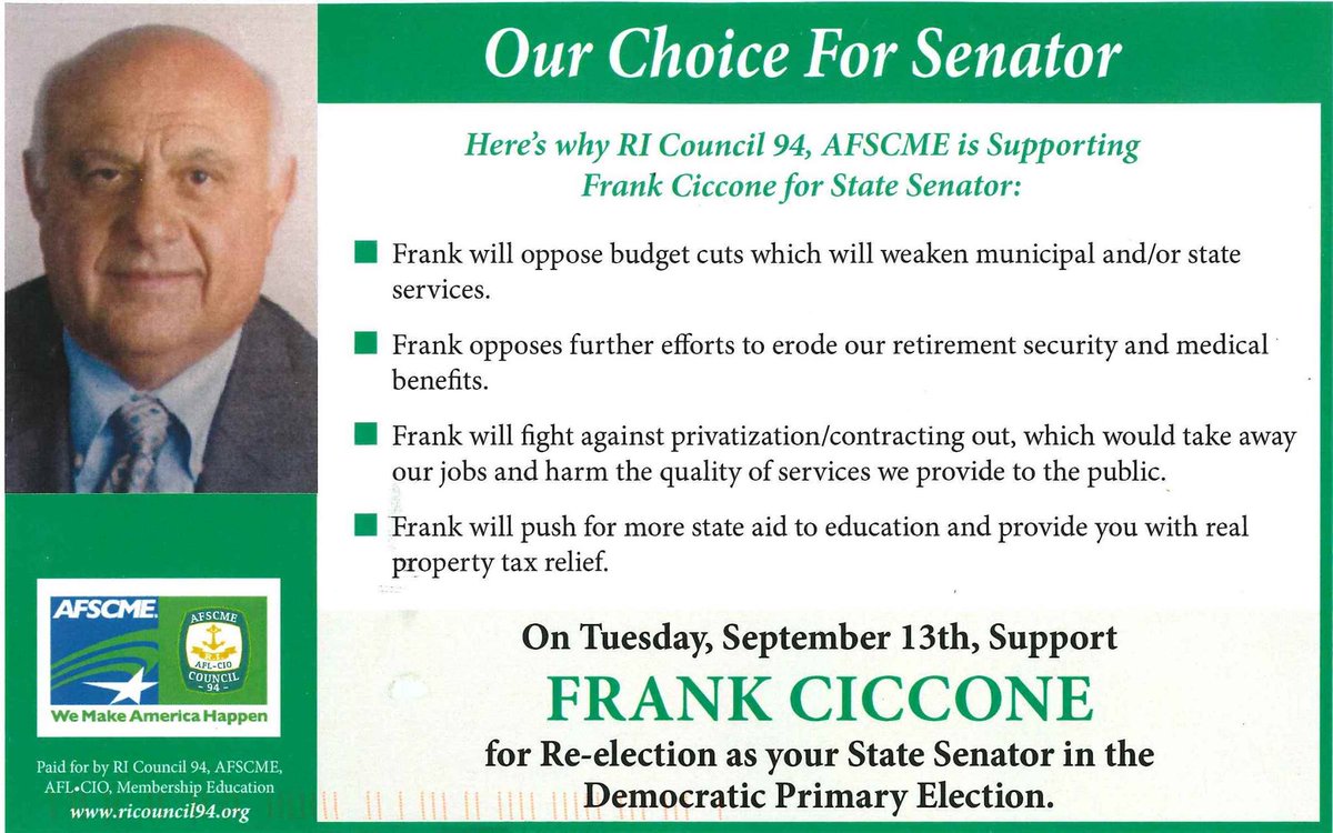 Thank you RI Council 94, AFSCME for your support.