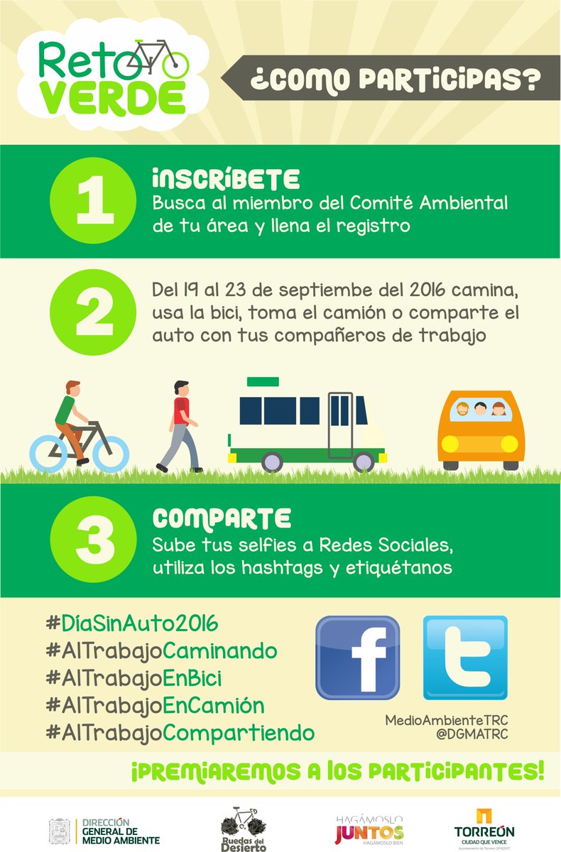 DGMATRC's tweet image. Del 19 al 23 de Septiembre cambiemos nuestros hábitos de transporte ¡Vamos a darle un respiro a #Torreón! #Participa