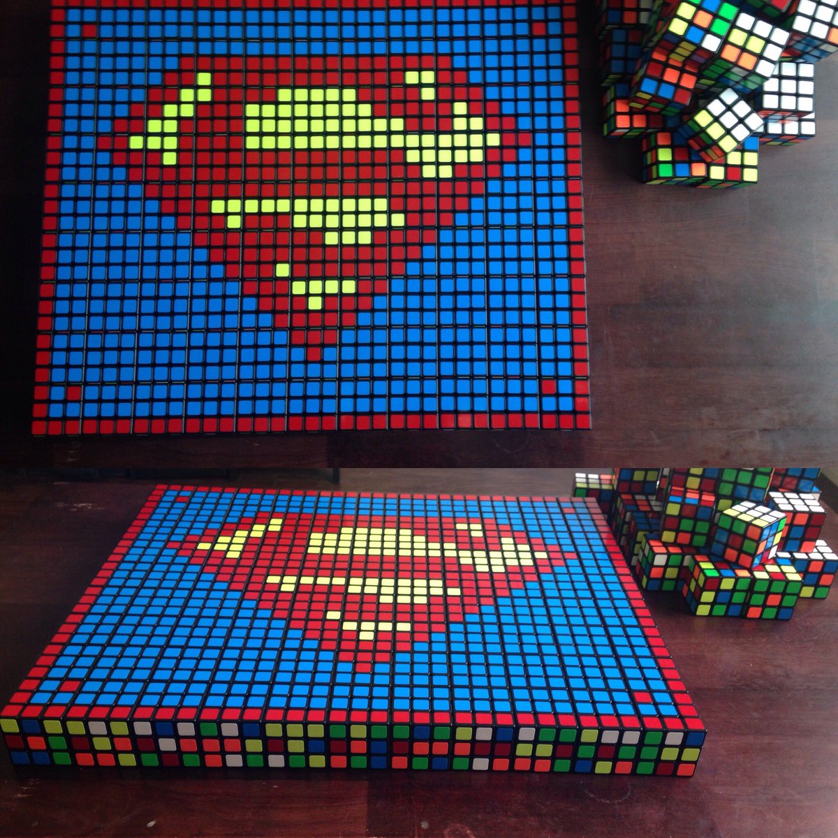 Pixelperspect8's tweet image. walk around like I got an S on my chest-@50cent made with 99 Rubik's cubes. #whatupcuz #superman #Rubik's #DC