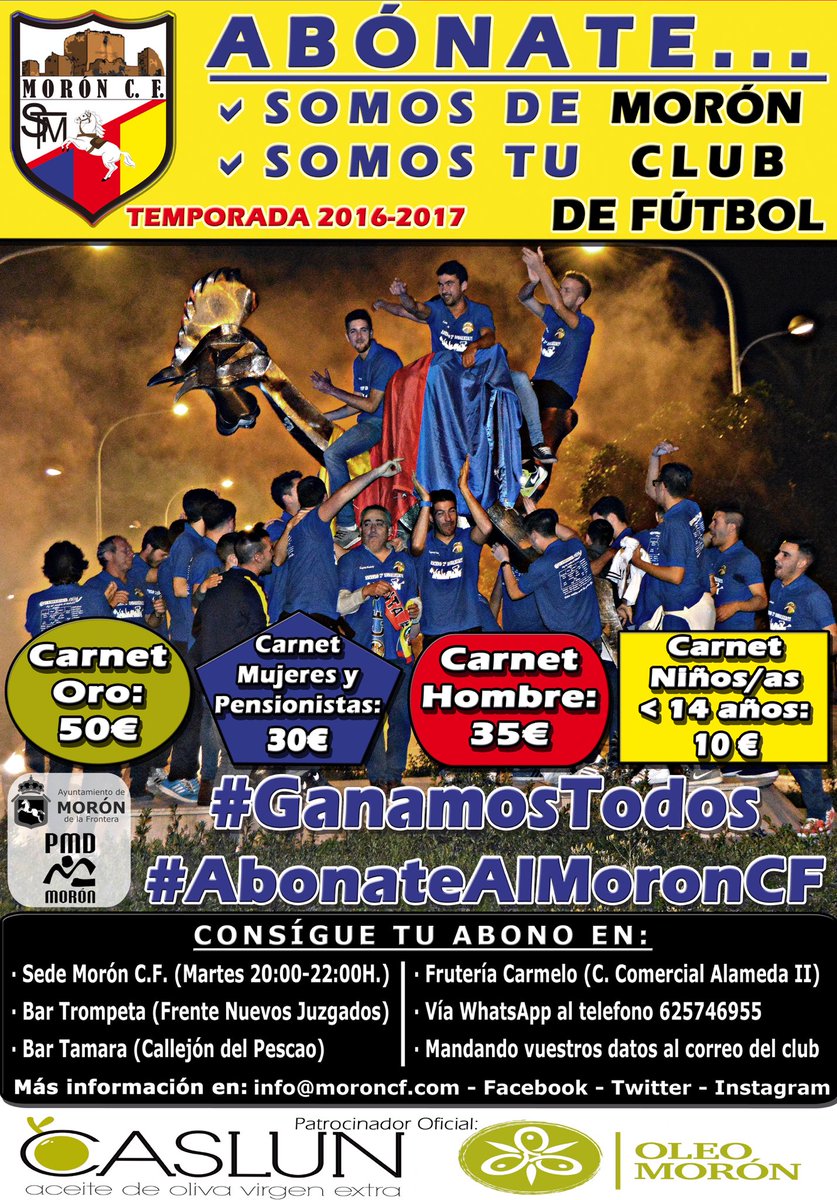 📢CAMPAÑA ABONOS 16/17: "SOMOS MORÓN,SOMOS TU CLUB DE FÚTBOL" #AbonateAlMoronCF #GanamosTodos facebook.com/MoronCFSTM/pos…