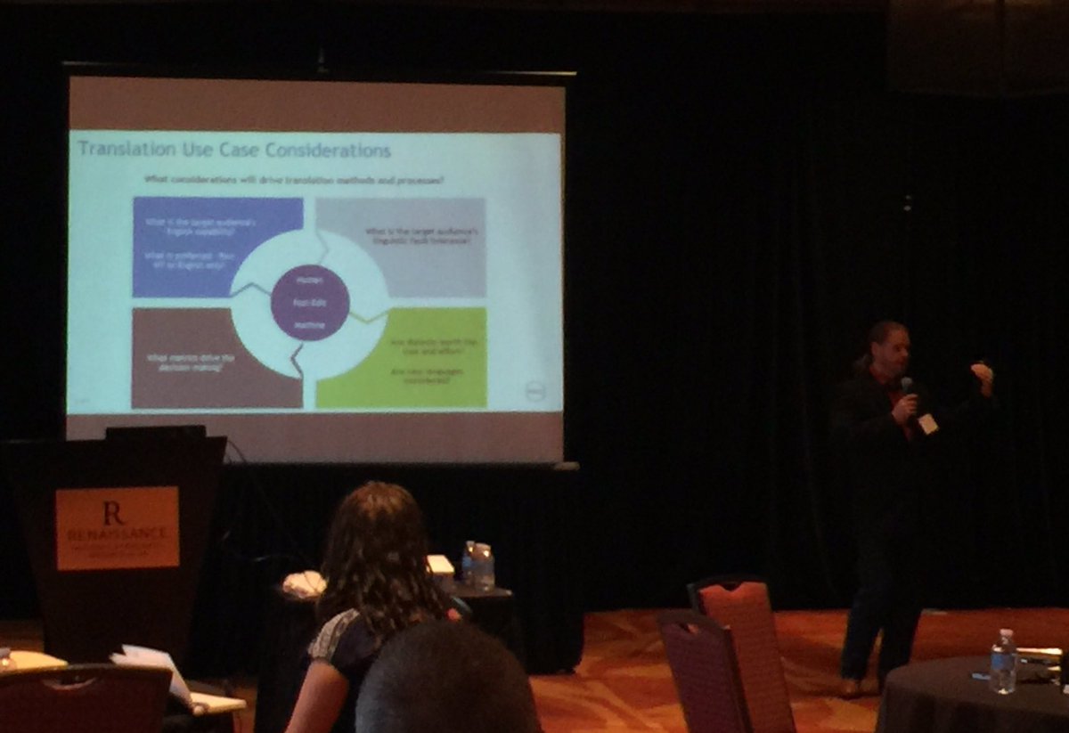 KathleenBostick's tweet image. Travis from Dell speaking Machine Translation vs Human Translation use cases #SDLCSS