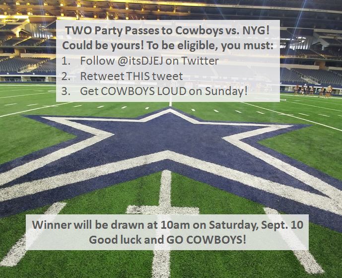 itsDJEJ's tweet photo. #CowboysNation, want to go to the #DALvsNYG game this Sunday on me? I have 2 party passes, and they could be yours! https://t.co/4jnRUn20jQ