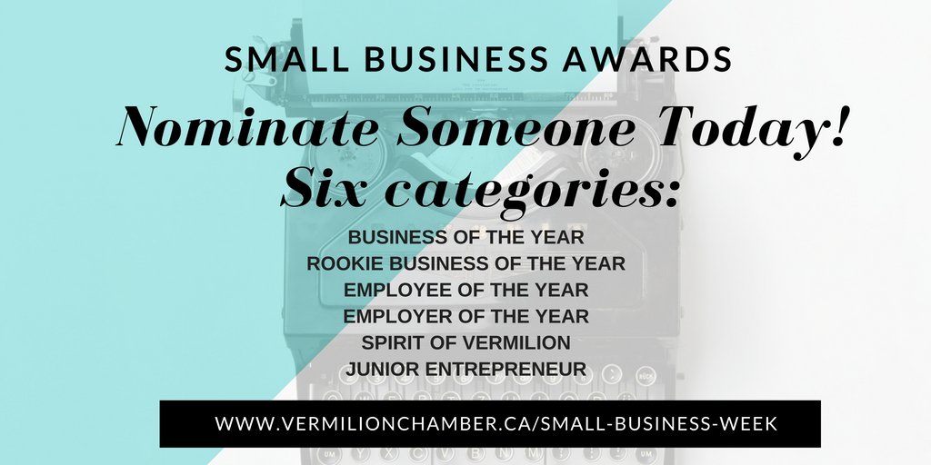 vermilchamber's tweet photo. Who will win this years #awards? Have you nominated someone?  #SmallBizAwards #recognition  #appreciation #Vermilion https://t.co/FDqcFsX6Rj