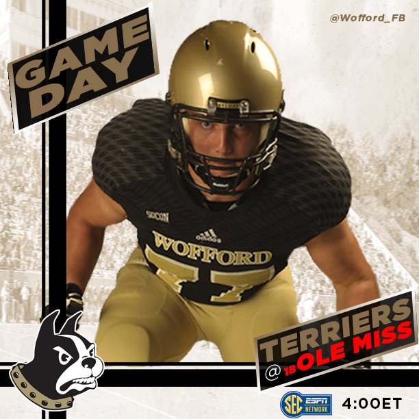 Wofford_FB's tweet image. Game Day! @Wofford_FB will take the field at 3 pm CT (4 pm ET) against Ole Miss on the SEC Network.