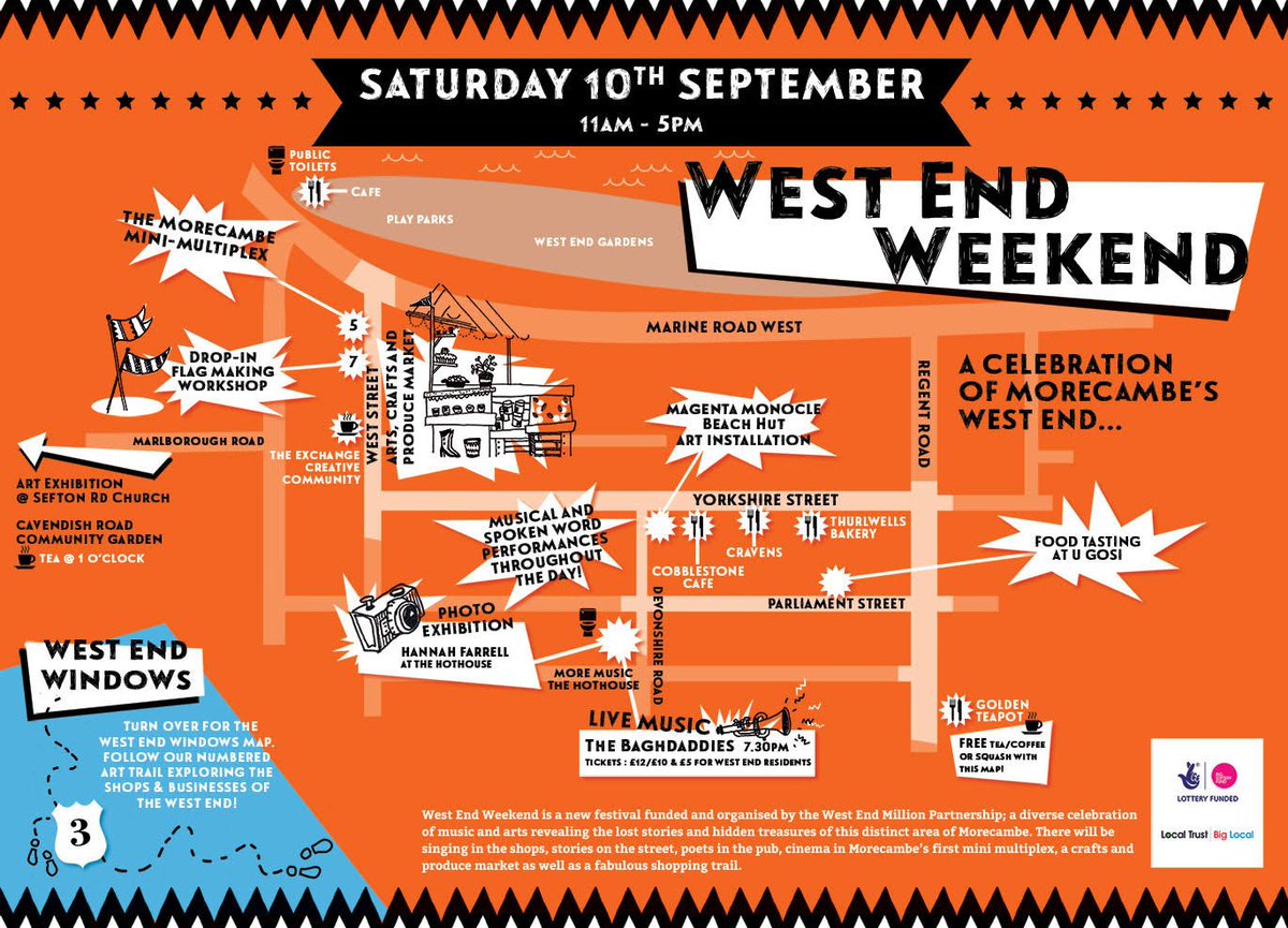 WestEndWeekend1's tweet photo. Here's our lovely #festival #map showing #art #music #film #photos #BeachHut #market locations. #flags show the way https://t.co/mfEN8zZieq