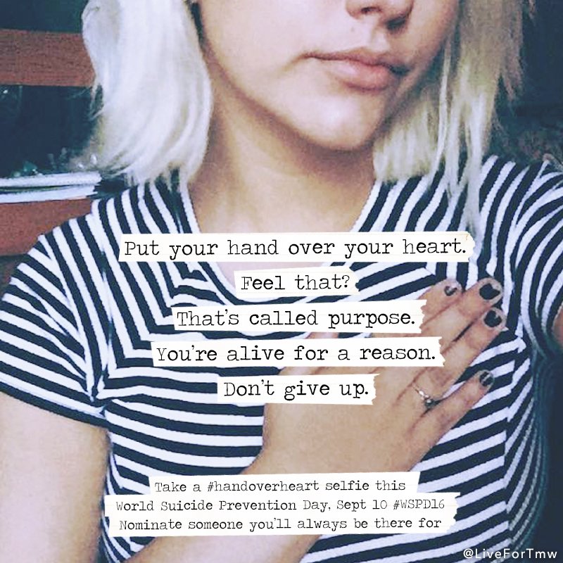 throughlinecare's tweet image. @ProjectPosNZ Take a #HandOverHeart selfie for World Suicide Prevention Day, Sept 10 🌻 Please Retweet!