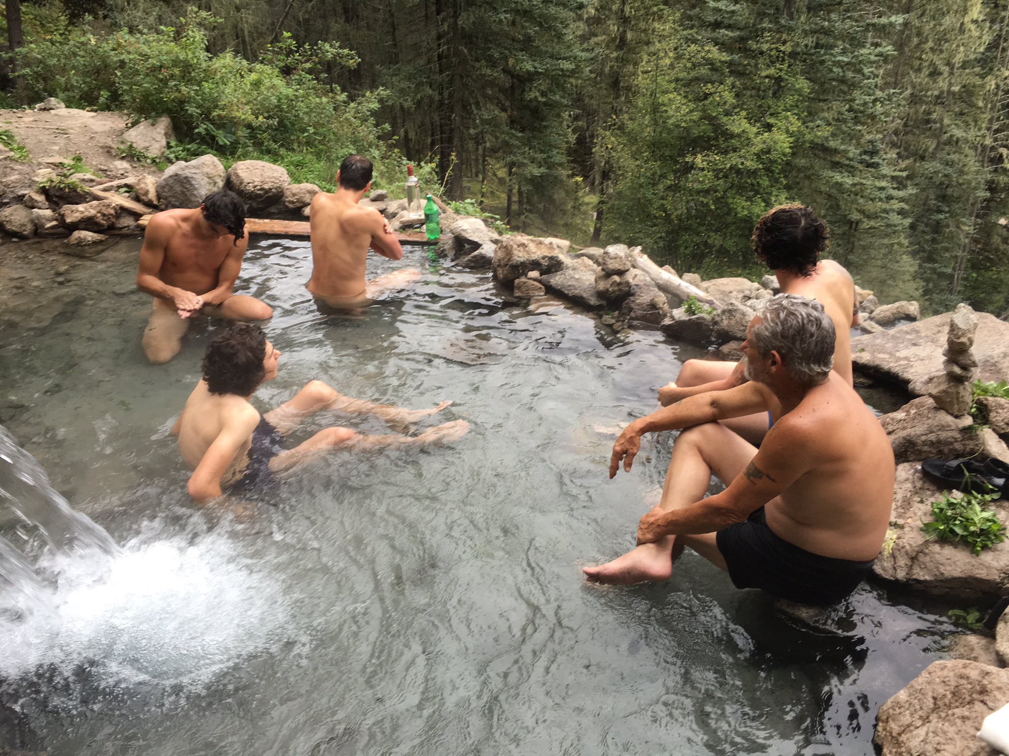 “hiked to a natural hot spring yesterday” .