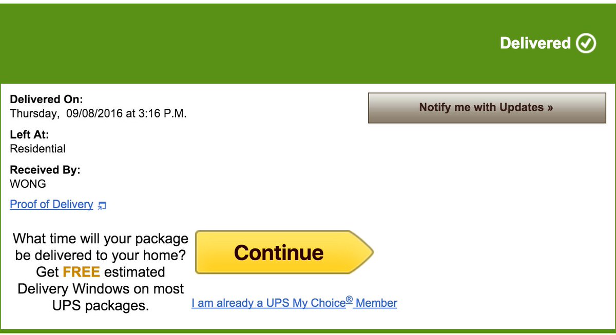 Thanks <a href="/UPS/">UPS</a>. Apparently because I am Asian my last name MUST be Wong (courier never asked for a name).