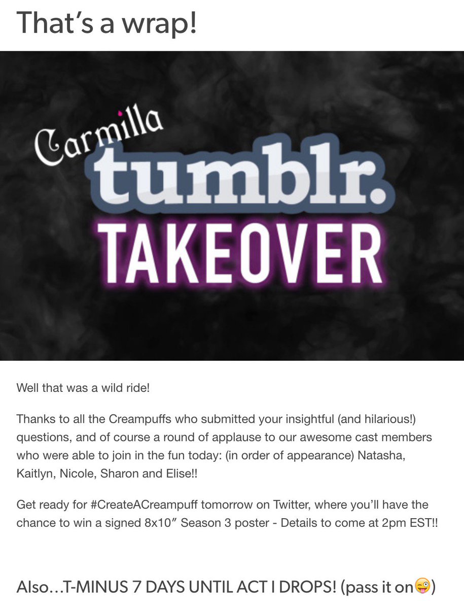 carmilla series on twitter thanks for participating in our first