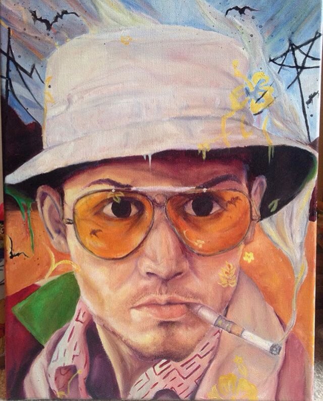 OldBonezX's tweet photo. Buy the ticket, take the ride! #HunterSThompson #FearandLoathinginLasVegas #painting #portrait #JohnnyDepp #artist https://t.co/RPDYOgswFx