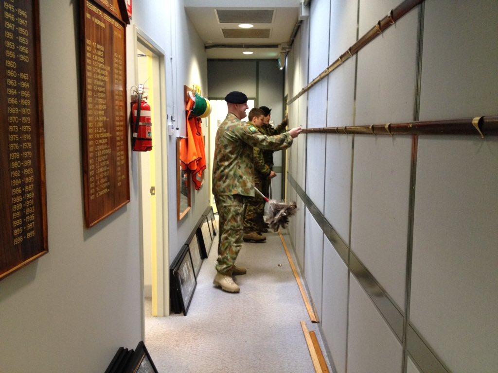 Nothing says it's spring like the RSM waving a feather duster about in the HQ #moraleishigh