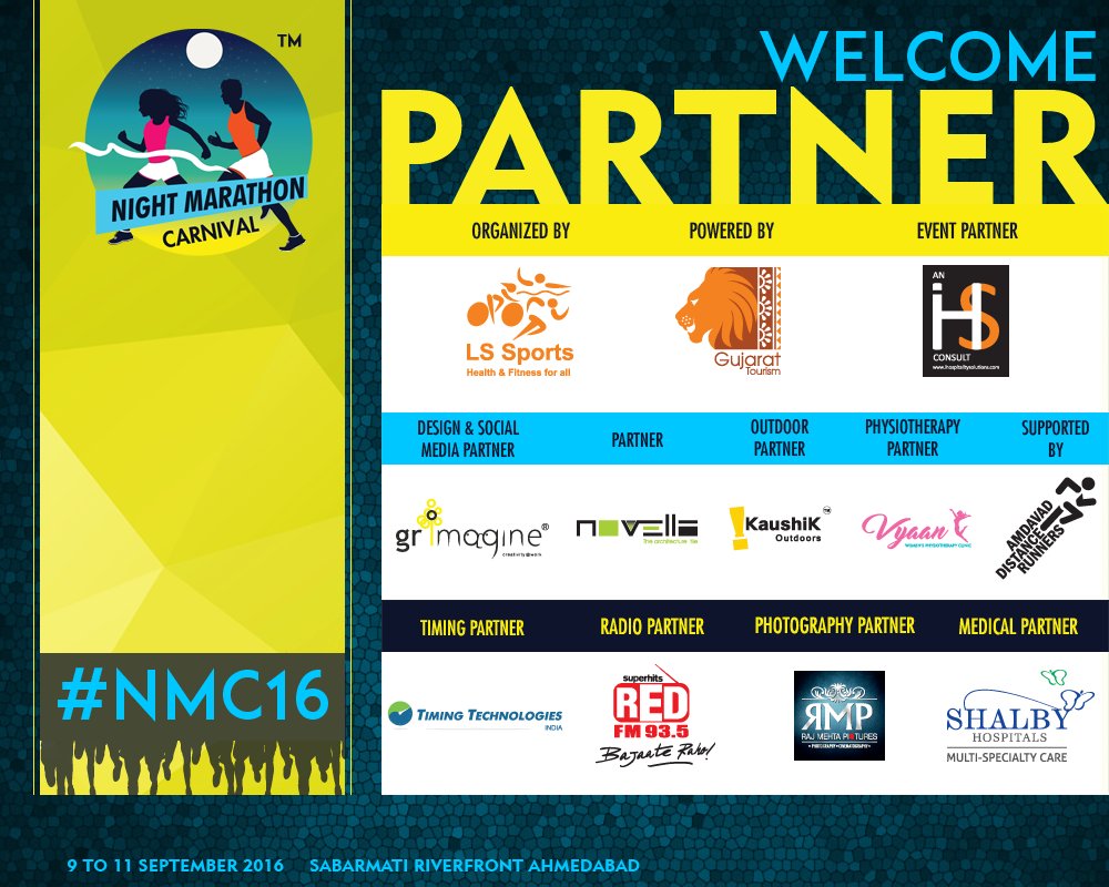 BSHM_Amdavad's tweet photo. We welcome our sponsder &amp; partners!
Together we can achieve more #NightMarathonCarnival #Ahmedabad #running #NMC16 https://t.co/SNP8q7NaVs