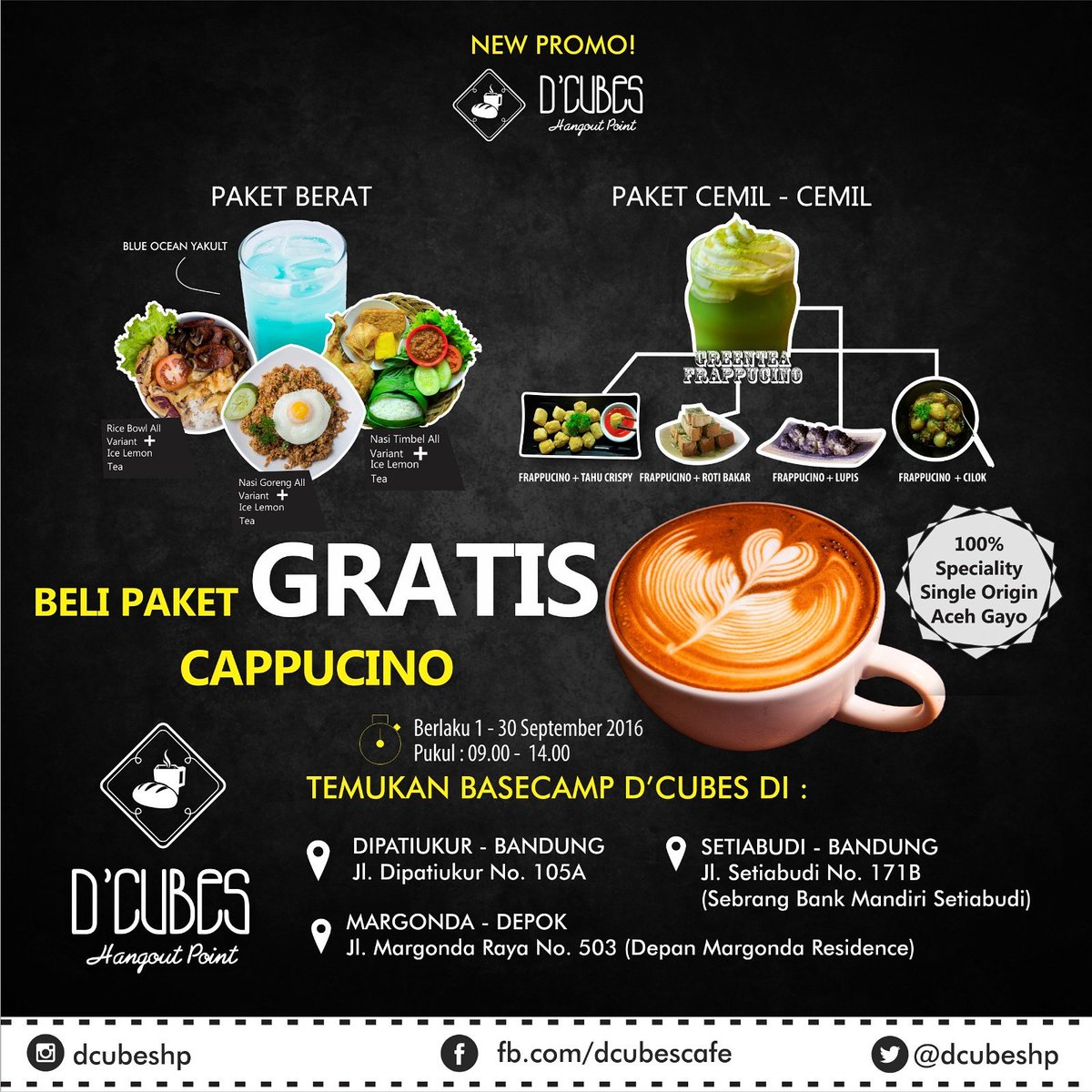 Cukup beli Paket Berat/Paket Cemil2 kalian bisa dapetin Cappuccino GRATIS! #promo #cappuccino #dcubeshp