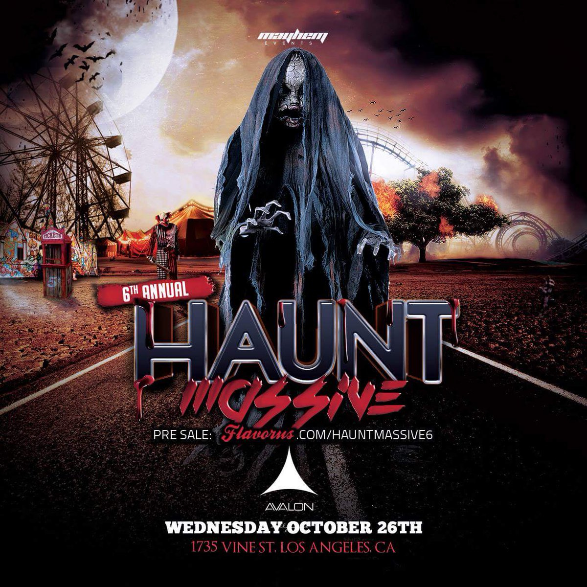 @MAYHEMHOLLYWOOD PRESENTS THE 6TH ANNUAL #HAUNTMASSIVE WED. OCT.26TH INSIDE #AVALON RSVP 661.621.8326 #RT