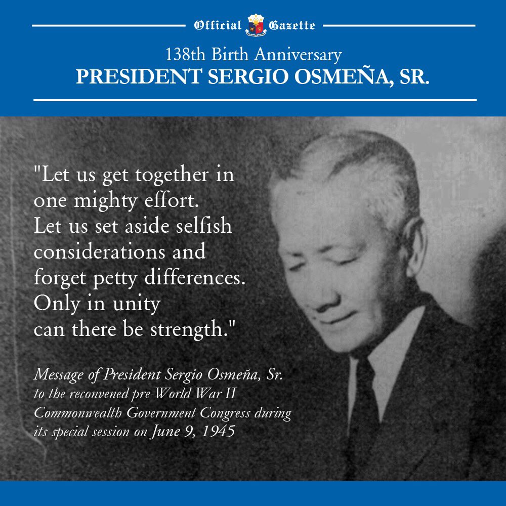President Sergio Osmeña, Sr. was born on September 9, 1878, in Cebu City.