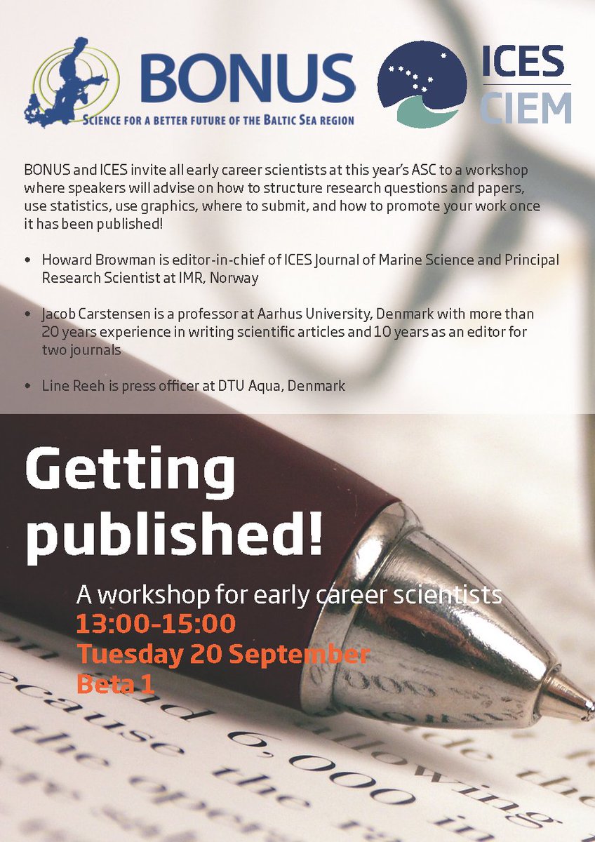 ICESmarine's tweet photo. Don't forget to register for the Getting Published workshop at #ICESASC2016! Limited seats! https://t.co/AHqEG5hbnh https://t.co/3PSyvSeXTb