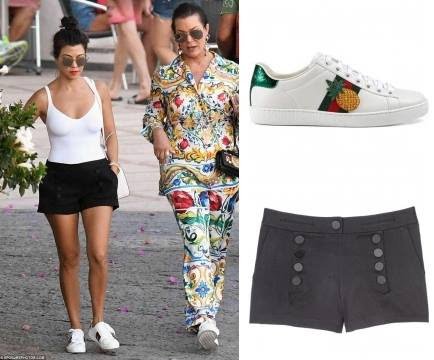 Star Style on X: Kourtney Kardashian wearing Gucci Ace Embroidered Sneakers  and Express Edition Stretch Woo…    / X