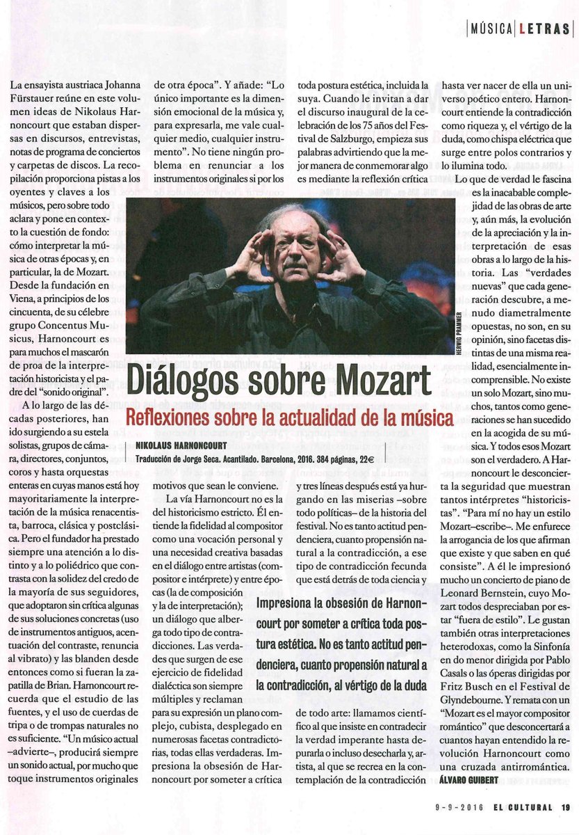 Fundación Albéniz (@falbeniz) on Twitter photo Artículo de <a href="/GuibertAlvaro/">Álvaro Guibert</a> sobre "Diálogos sobre Mozart" de Nikolaus #Harnoncourt
en <a href="/elcultural/">El Cultural</a> Artículo de <a href="/GuibertAlvaro/">Álvaro Guibert</a> sobre "Diálogos sobre Mozart" de Nikolaus #Harnoncourt
en <a href="/elcultural/">El Cultural</a>