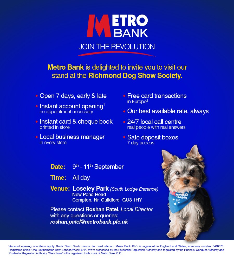 Metro Bank on Twitter "We'll be at Richmond Dog Show this weekend
