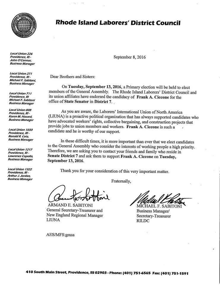 I will always fight for our working class Thanks  RI Laborers's for the endorsement