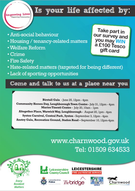 Charnwood Borough Council Community Safety (@safercharnwood) on Twitter photo If you want to win Β£100 in Tesco vouchers come and find us at <a href="/ansteygala/">Anstey Gala</a> tomorrow. @CharnwoodPolice If you want to win Β£100 in Tesco vouchers come and find us at <a href="/ansteygala/">Anstey Gala</a> tomorrow. @CharnwoodPolice