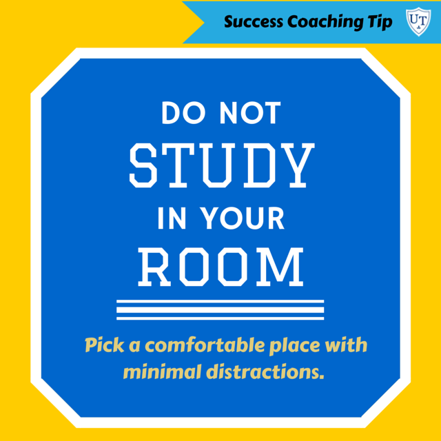 UT_SuccessCoach's tweet image. Studying away from your room will allow you to say NO to Netflix, Xbox, and Naptime!