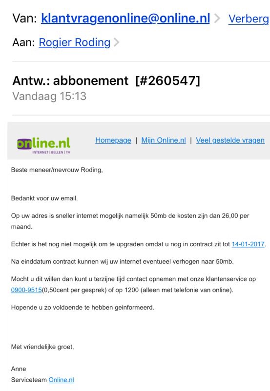 Haha, wat is dit nou voor gekte? Internet upgraden kan pas zodra ik lang genoeg klant ben geweest??? <a href="/onlinepuntnl/">Onlinepuntnl</a>
