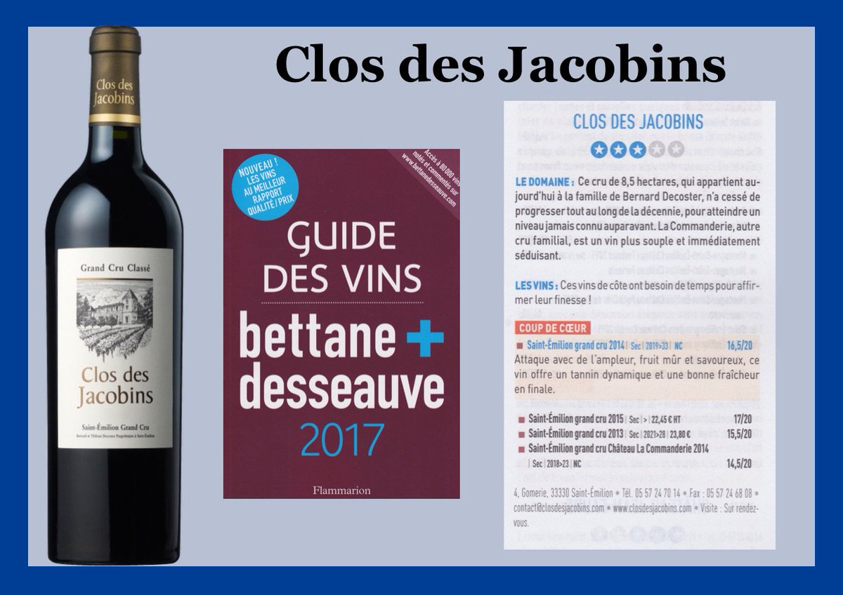 #ClosdesJacobins 2013, 2014 &amp; 2015 dans le Guide des Vins 2017 de <a href="/BettaneDesseauv/">Bettane+Desseauve</a> #ClosJacobins #SaintEmilion #Wine